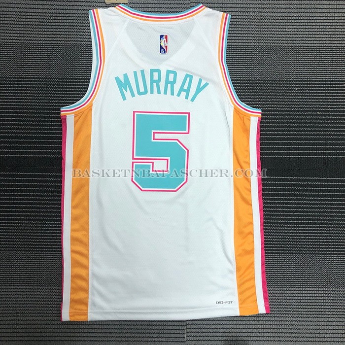 Maillot San Antonio Spurs Dejounte Murray NO 5 Ville 2021-22 Blanc